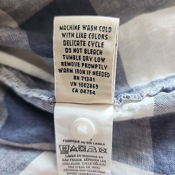 L.L. Bean 100% Linen Tunic Womens  Size S White Blue Check High Low V Neck - Picture 5 of 7